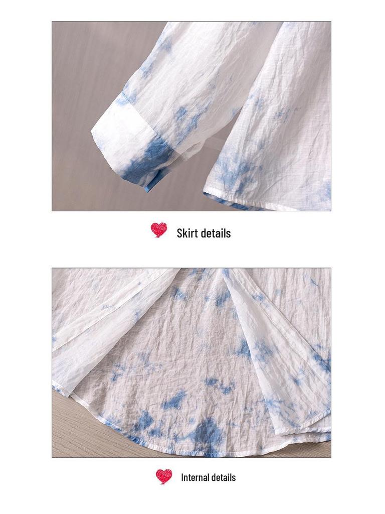 Женская hooded рубашка-куртка с длинным рукавом для защиты от солнца, повседневная, пляжная, с тибетским узором tie-dye