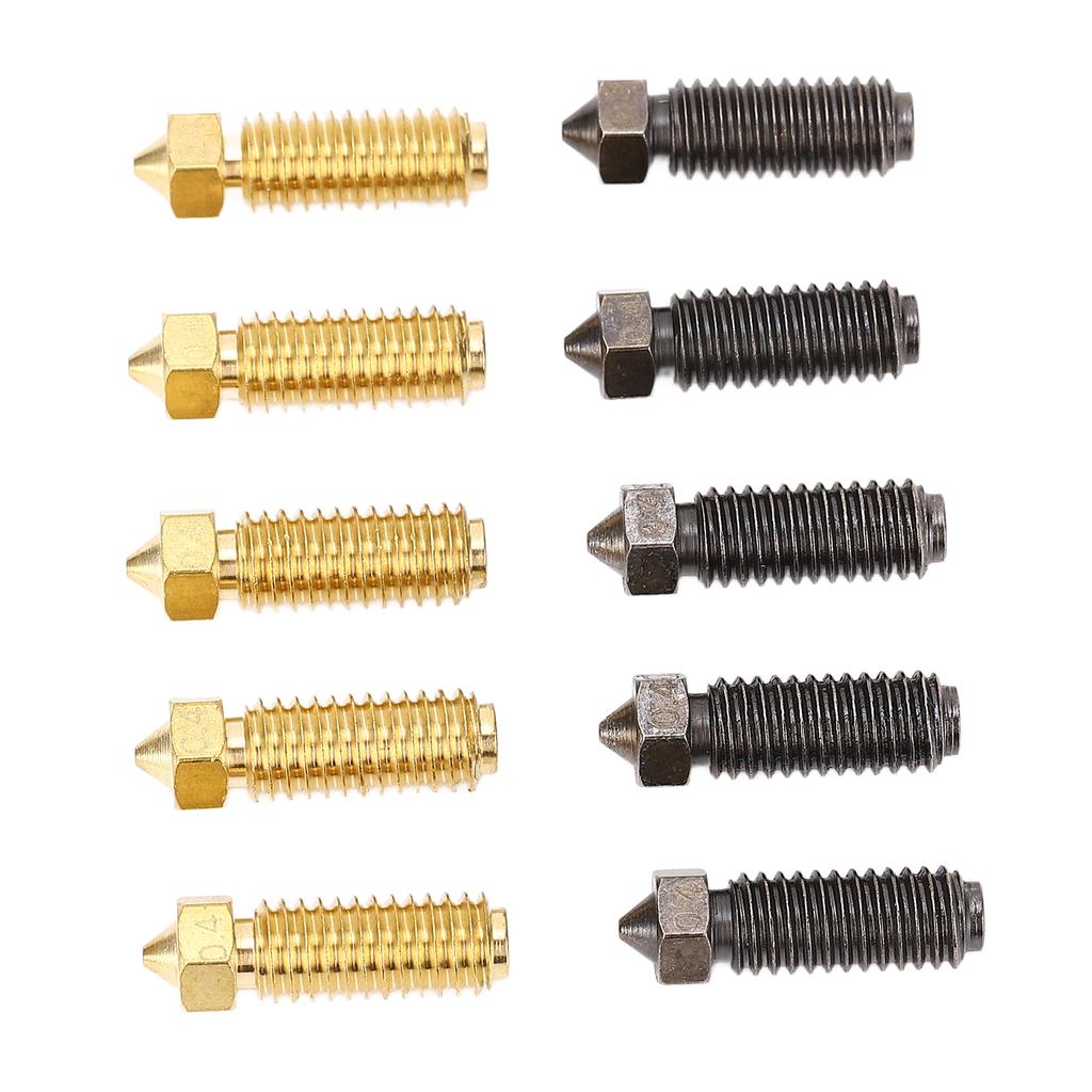 10Pcs 3D Printer Nozzles Hotend Replacement Nozzle Kit 0.4mm Brass and Hardened Steel for Kobra 3