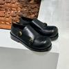 Версия из коровьей кожи~ 2025 новые нишевые кожаные туфли дерби с круглым носком, женские универсальные лоферы на платформе, маленькие кожаные туфли JK