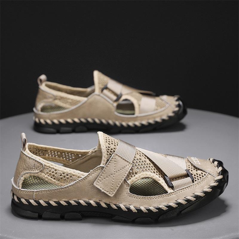 Мужские походные сандалии ручной работы, летние римские сандалии в стиле ретро с широким закрытым носком, серые пляжные туфли для воды, большие размеры