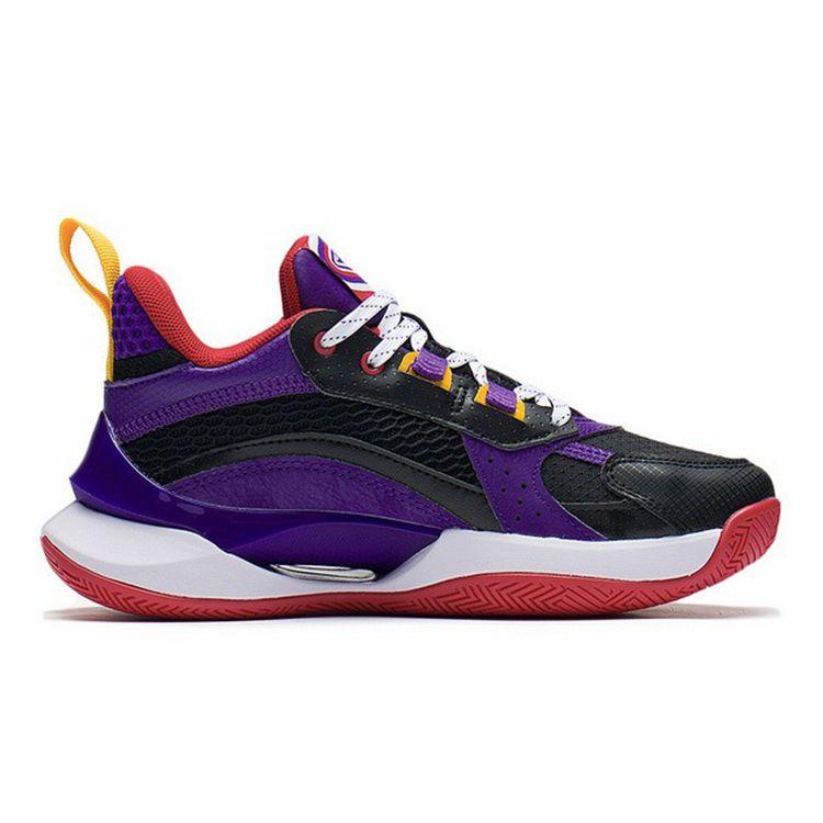 Li Ning Youth Pioneer Ling Team 2.5 Comfortable Mesh Non-Slip Shock Absorbing Mid-Top Basketball Shoes Kids Basketball Shoes Black Purple YKBS050-51