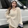 Fransuz Yumshoq Mumsimon Norka Junidan To'qilgan Sviter Pulover Ayollar Kuz Qish Muloyim Keng V-bo'yin Ustki Kiyim Keng Sviter Pulover Top