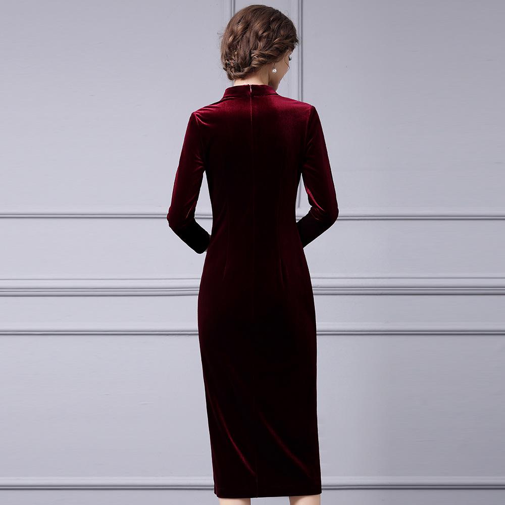 Zhili Noble Ladies' Velvet Pleated Waist Dress – 3D Cut, Spring/Autumn Style