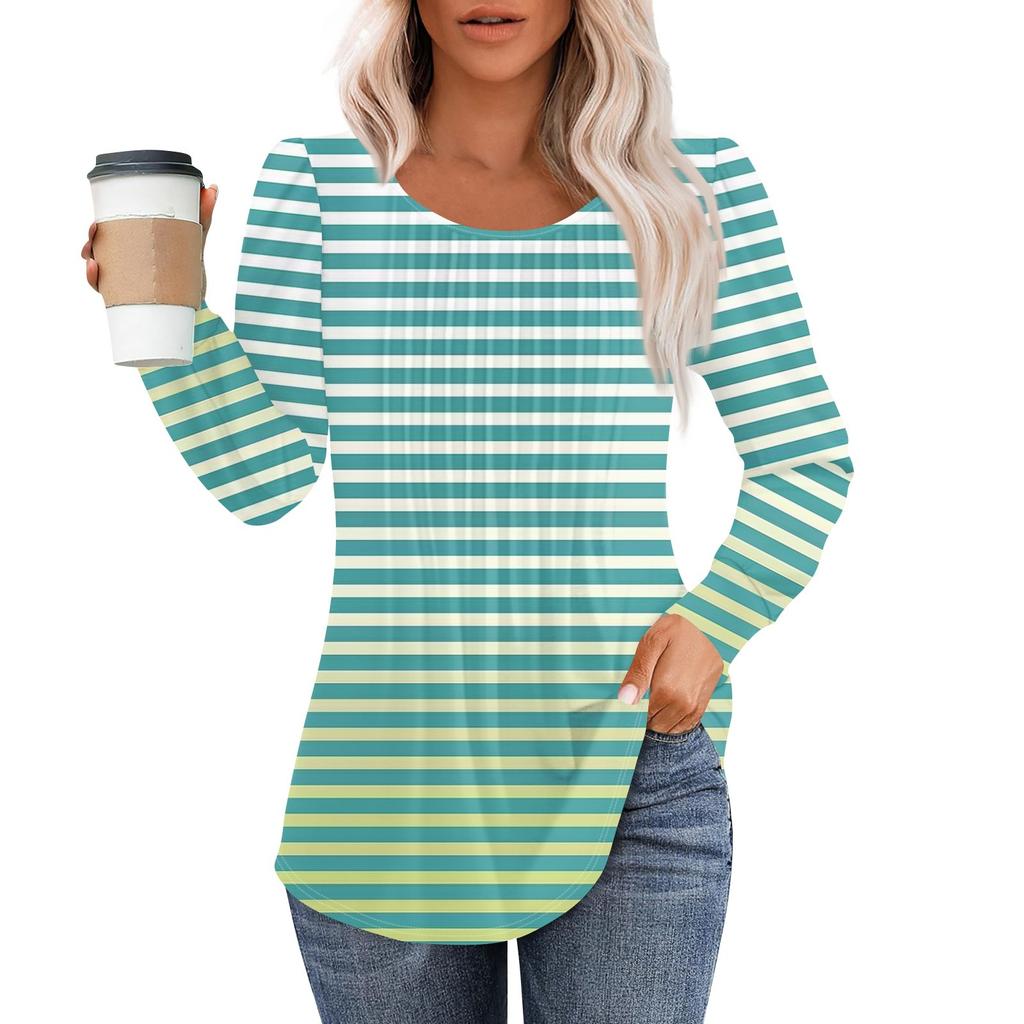 Рубашки с длинным рукавом для женщин, топы, нарядные повседневные блузки, плиссированные топы-туники с круглым вырезом