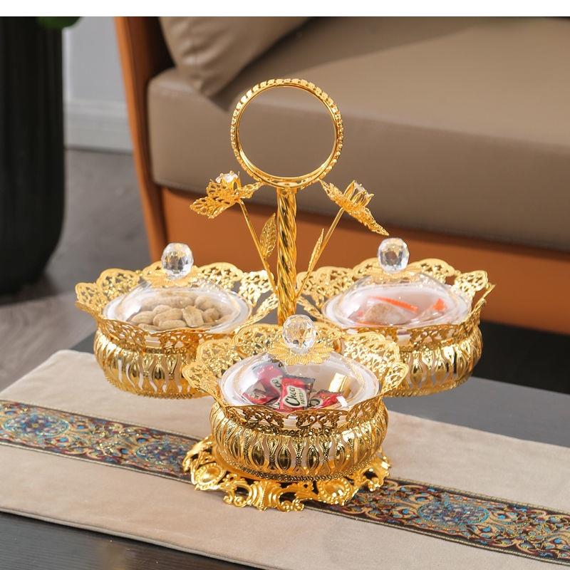 Круглая металлическая ваза для фруктов, переносная железная тарелка для закусок и сухофруктов, коробка для конфет 3 в 1, стильное украшение для гостиной