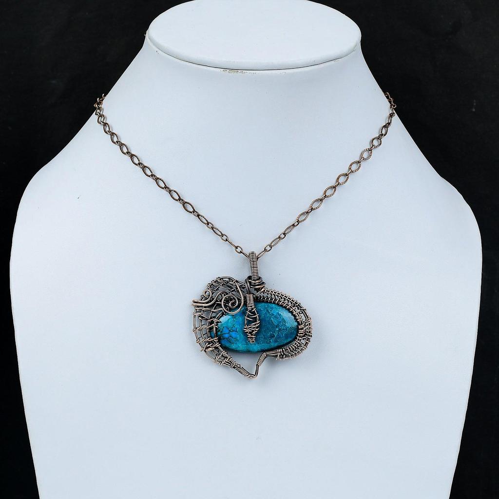 Подвеска из тибетской бирюзы, подвеска из медной проволоки, подвеска ручной работы, подвеска из драгоценных камней, подвеска из проволоки, ювелирное изделие из драгоценных камней, подарок для нее, медные украшения для женщин