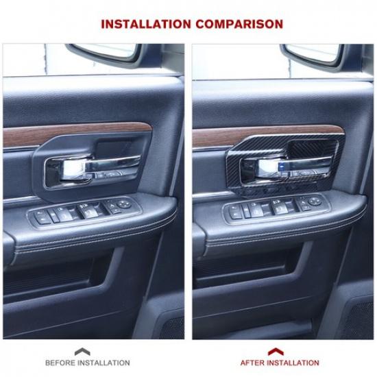 Interior Door Handle Bowl Frame Decor Cover for Dodge Ram 1500 11-17Carbon Fiber
