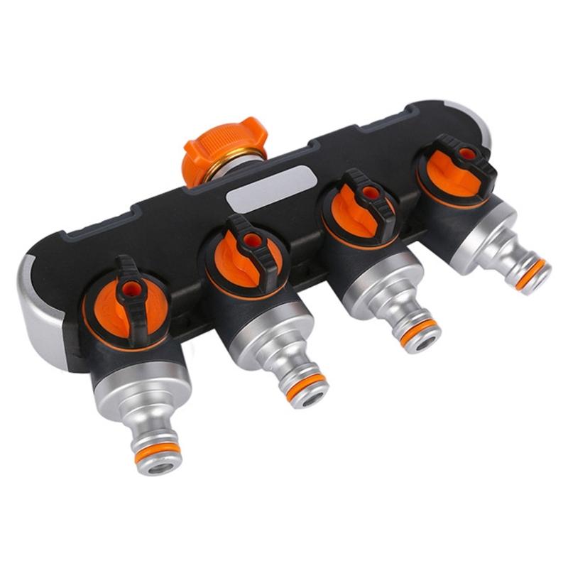 Garden Hose Splitter 4 Way Water Hose Connector with Shut Off Valves Leakproof Faucet Adapter for Drip Irrigation Lawns
