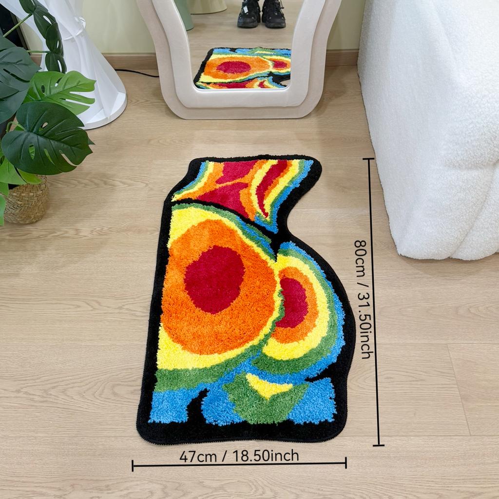Rainbow Butt Shaped Tufted Rug, Gradient Color Block Floor Mat, Anti-Slip Irregular Carpet for Bathroom, Bedroom Home Decor