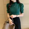 Casual Short Sleeve Knitted Shirt Women Summer Slim Thin Knit T Shirt Tops Knitwear 2024 Ice Silk Turtleneck Blosue 18848