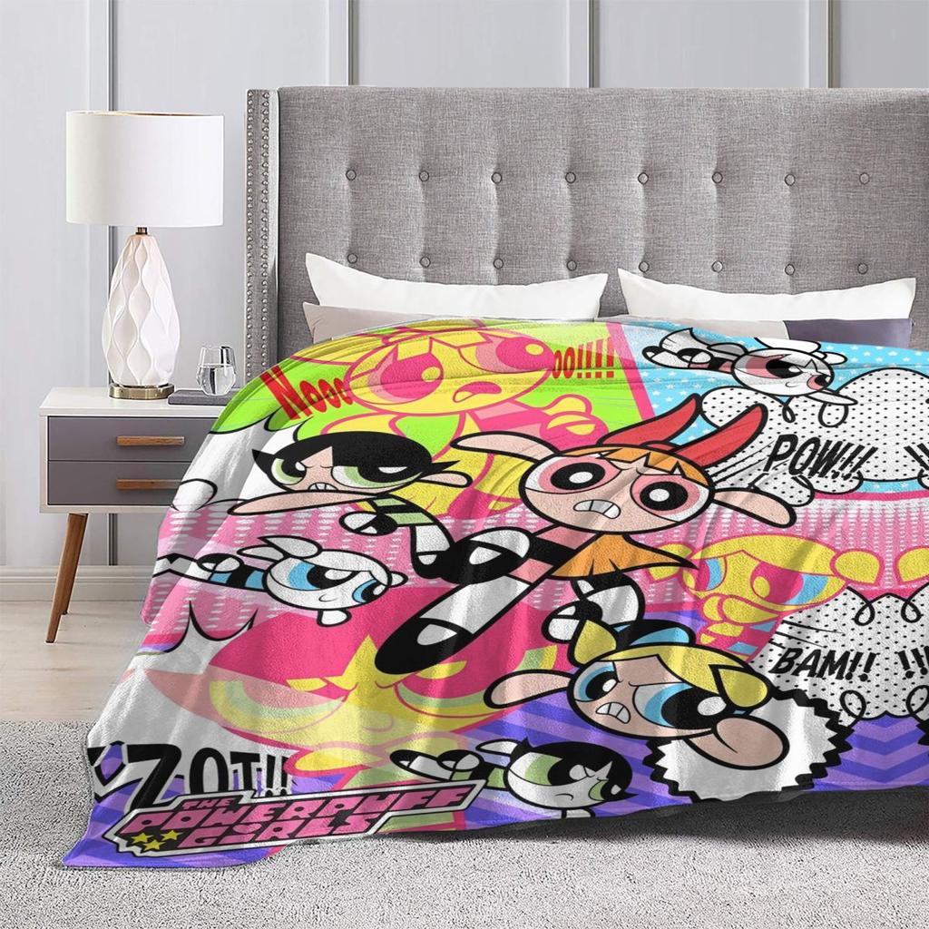 The Powerpuff Girls Flannel Blankets Soft Warm Bedding Throws for Couch Chair Decorative Funny Bedspread Sofa Bed Cover