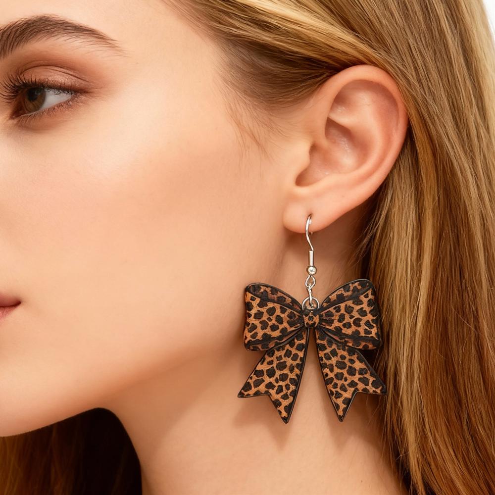 New Colorful 2D Bowknot Acrylic Print Earrings for Women Girls Sweet Leopard Bow Drop Earrings Jewelry Valentine's Day Gifts