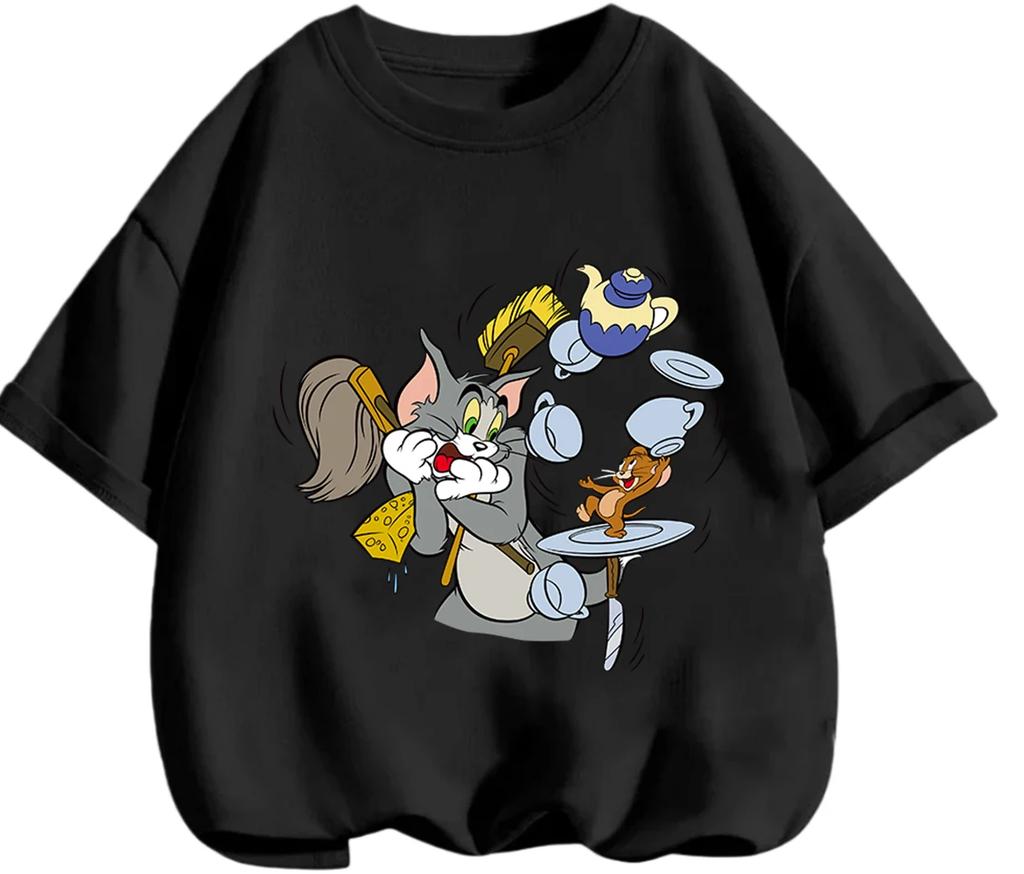 Breathable Summer Tom And Jerry T Shirt Street Fashion Casual Short Sleeve Outfit Boys Girls