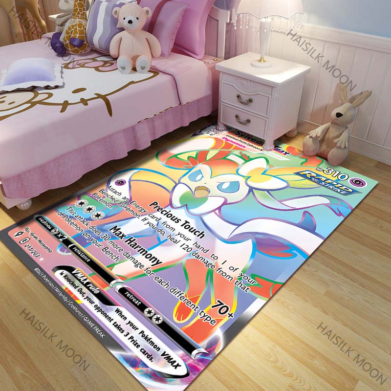 New Arrive! P0kemon Sylveon Cards Pattern Carpets Living Room Bedroom Sofa Floor Mat Area Rug Home Decor Gift for Family Friends