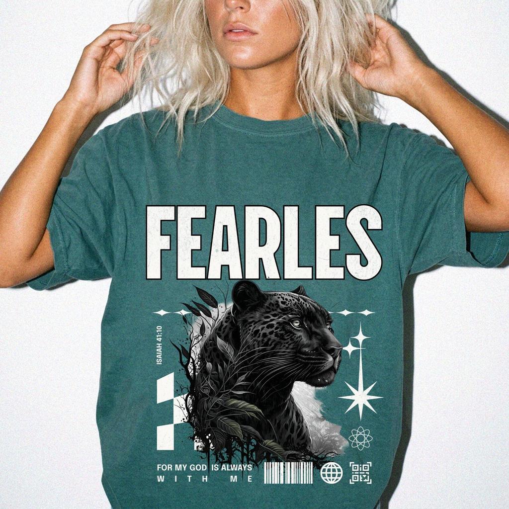 Fearless Christian Panther Shirt Y2K Streetwear, Isaiah 41:10 Bible Verse Tee, Faith Over Fear Tshirt, Comfort Colors Graphic Tee