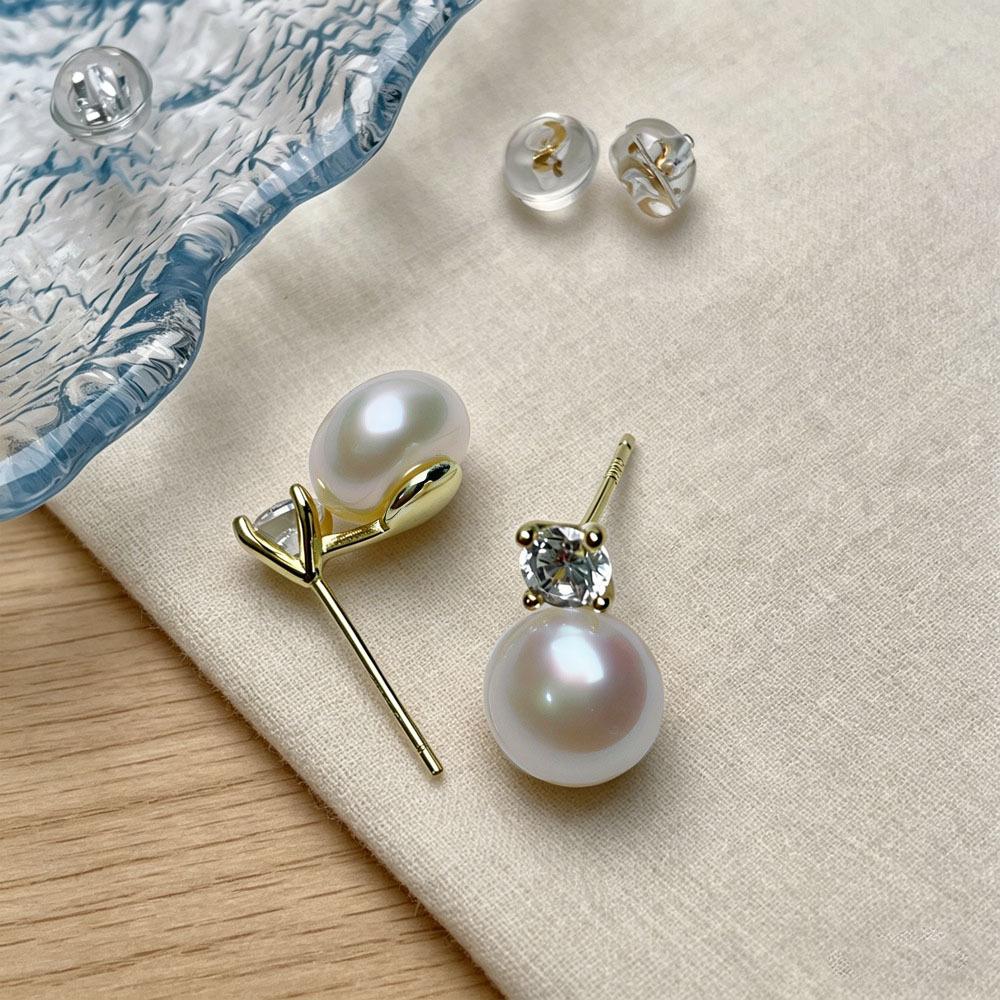 S911 sterling silver natural freshwater pearl Princess Diana zircon stud earrings women's French niche light luxury high-end design earrings