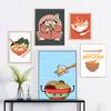 Japanese Ramen Noodle Print Canvas Poster Funny Chicken Soup Painting Cartoon Kitchen Wall Pictures Kids Cute Home Art Decor