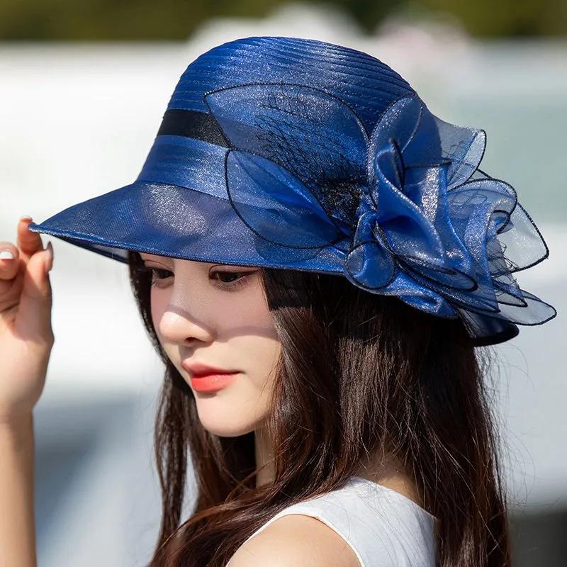 Wide Brim Outdoor Breathable Foldable Beach Sunscreen Flower Hats Women Spring Summer Solid Color Mesh Patchwork Sun Hats