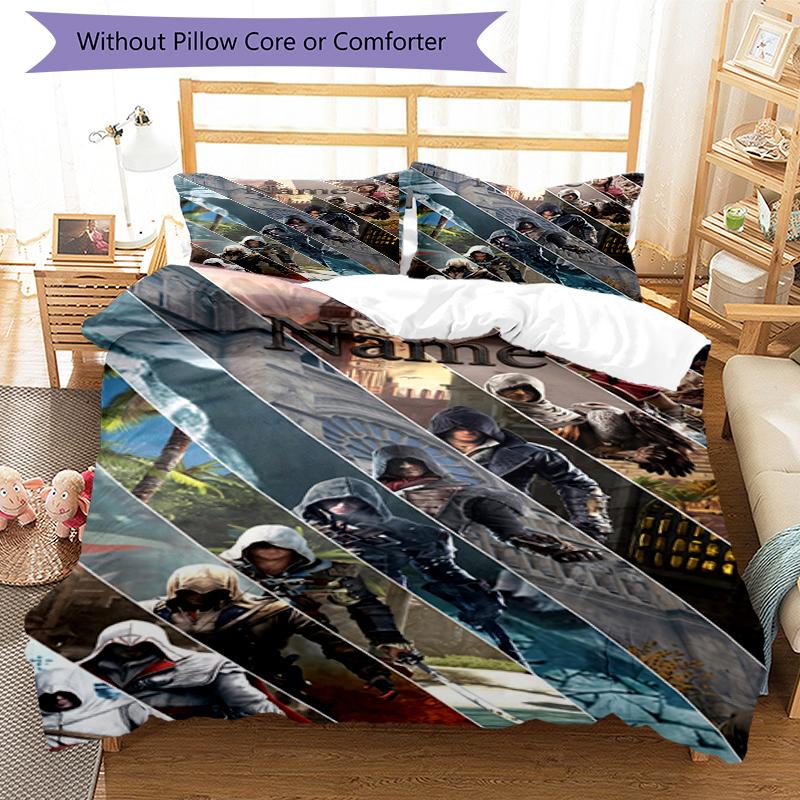 3Pcs Custom Name Assassin'S Bedding Set Duvet Cover Closure Includes 1Duvet Cover 2Pillowcases Soft And Comfortable For All Seasons