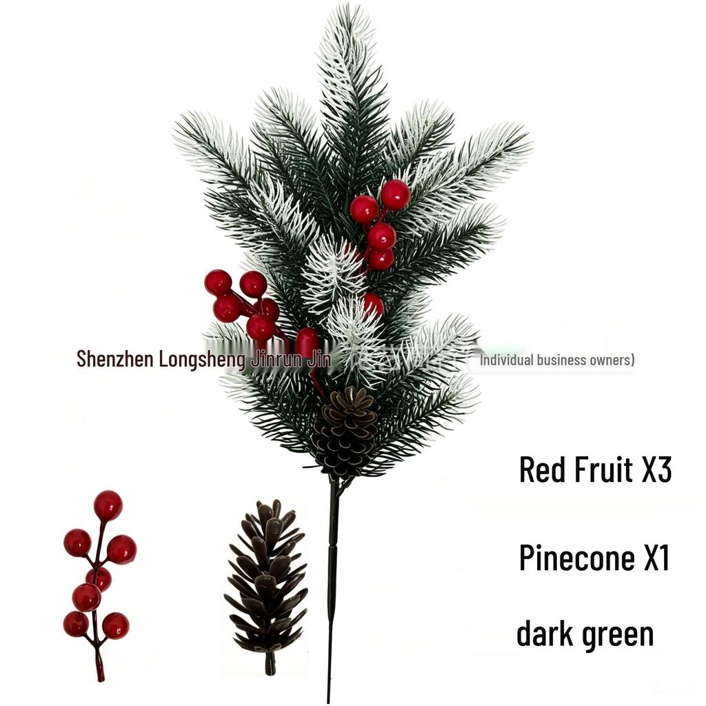 Christmas Pine Needle Decoration with Red Berries & Greenery - Ground Stake for Holiday Atmosphere