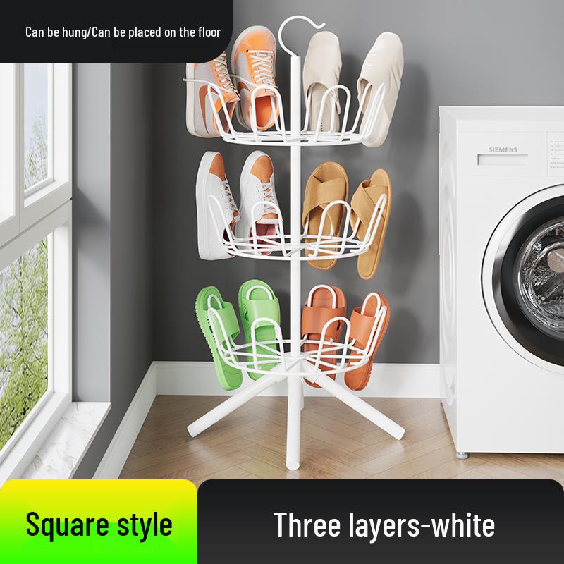 Multi-functional Floor-Standing Shoe Rack with Water Tray and Universal Wheels for Outdoor Balcony Use.