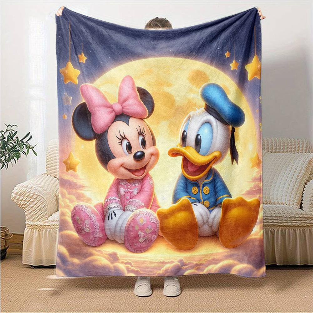 Mickey Minnie Moonlight Flannel Blanket Super Soft Warm Cozy Blanket For Sofa Bed Office Travel Allseason Home Decor Gift