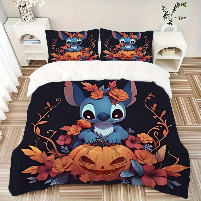 3pcs Stitch Halloween Pumpkin Quilt Cover Set - Soft and Cozy Bedroom, Guest Room and Dorm Decorative Bedding 3-Piece Set 1 Quilt Cover + 2 Pillo