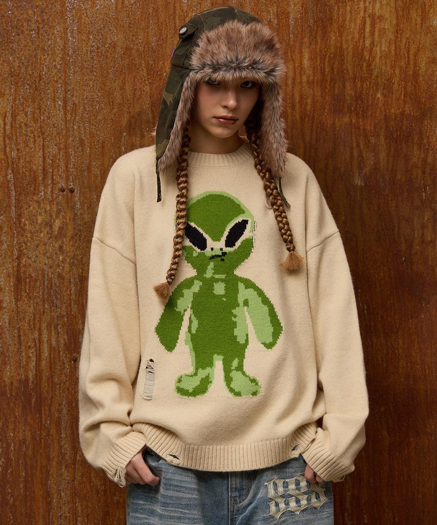 HOODHOOD Инопланетный Поврежденный Вязаный Айвори