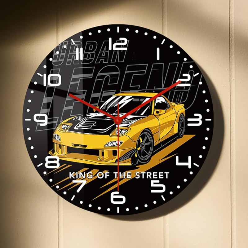 12'' Настенные часы для автогонок, Дрифт-кар, Япония, Уличный спорткар, Гаражные настенные часы, Гоночный автомобиль, Наручные часы, Часы, Батарейка, Бесшумные, Не тикающие для мужчины