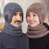 Knitted Hat Winter Elderly Hat Women Winter Velvet Warm Wool Hat Men Ear Protector Scarf