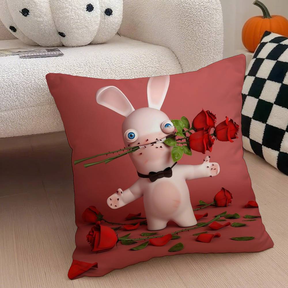 Аниме R-Raving Rabbids Наволочка Противопылевой клещ Наволочка Невидимая молния Шелковистый короткий плюш Чехол на подушку для дивана
