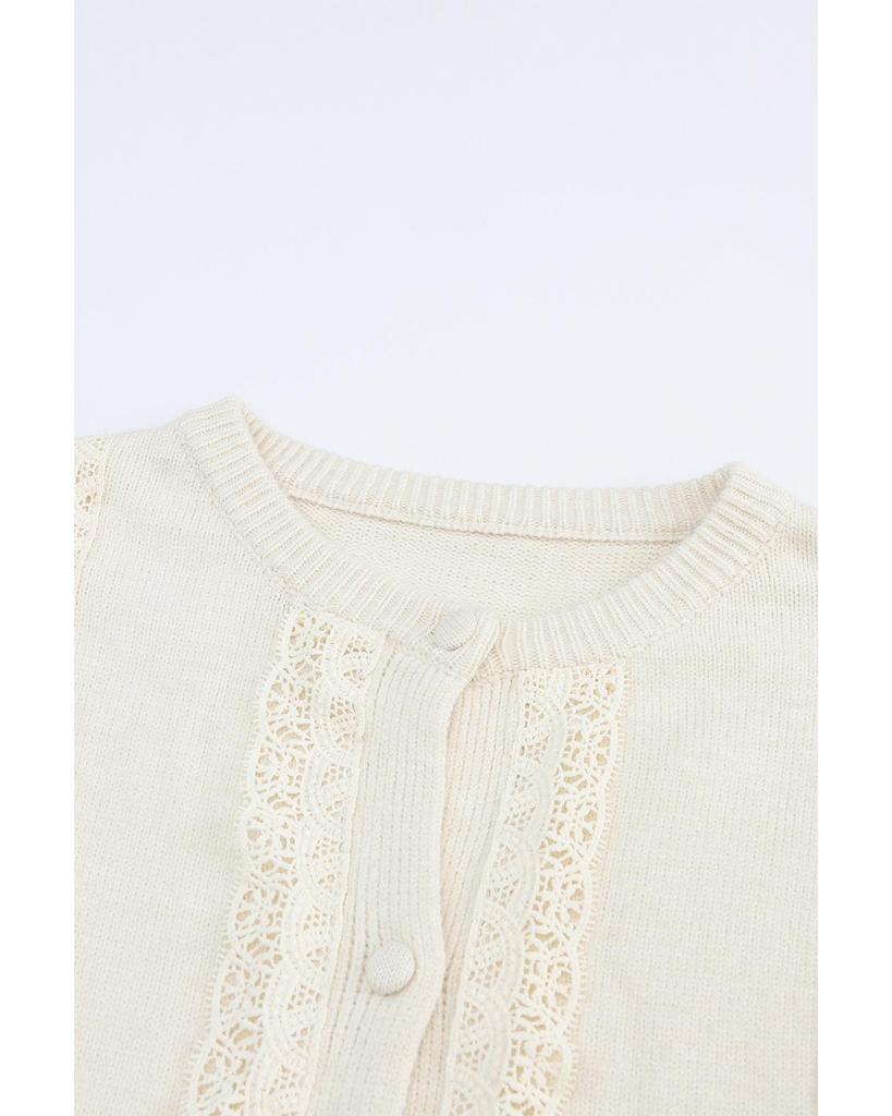 Azura Exchange Lace Trim Ribbed Button Up Cardigan