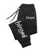 Autumn Woman Man Casual Loose Sweatpants Blessed Printed Fitness Pocket Drawstring Sport Pants Fleece Warm Jogging Sportswear