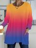 2025 Autumn Winter New Plus Size Women's Tops, Gradient Color 3D Print Fashion Crew Neck Long Sleeve T-Shirts