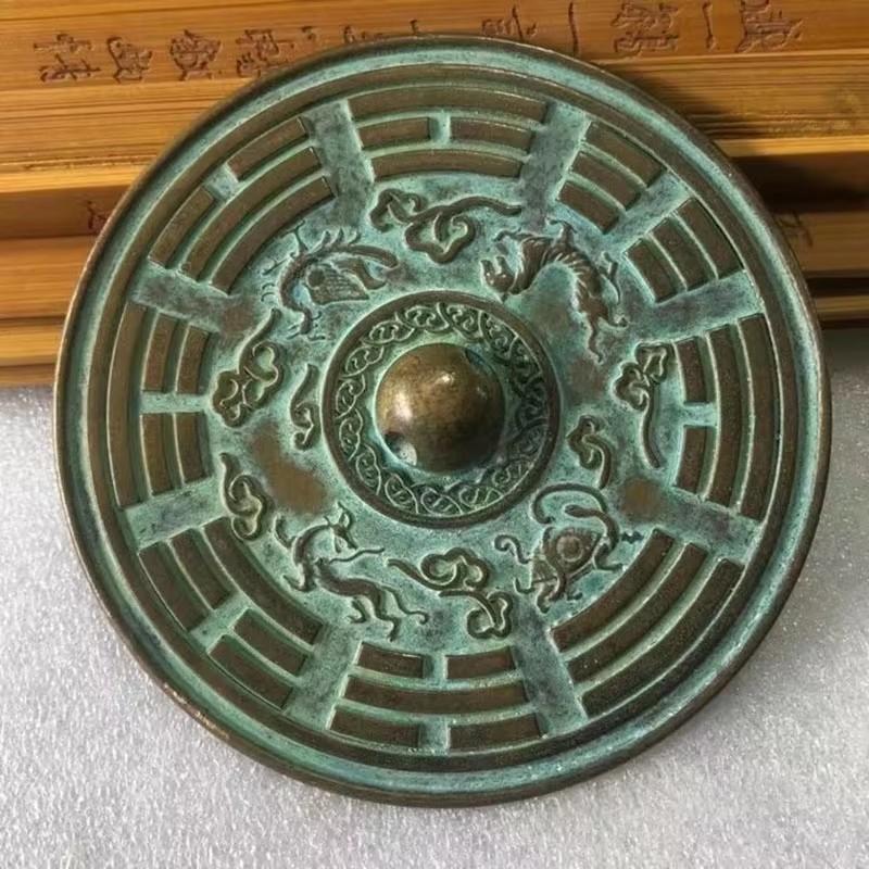 10CM Brass Antique Bronze Mirror Luckry Ornaments Collection Handicfafts Home Livingroom Copper Mirror Items Wedding Decoration