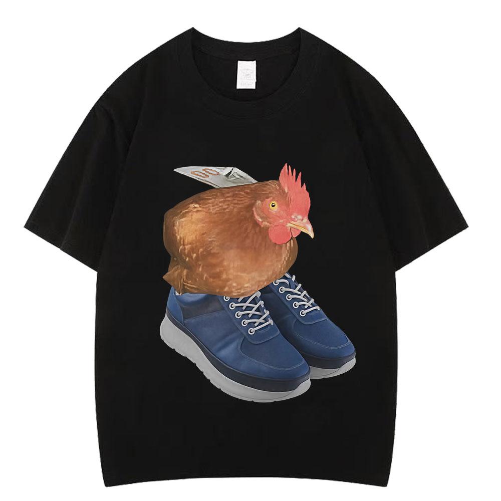 Funny Meme Chicken With Shoes Printed T Shirt Unisex Unisex Casual Cotton Short Sleeve Tshirts Fashion Harajuku Hiphop Tshirt Top