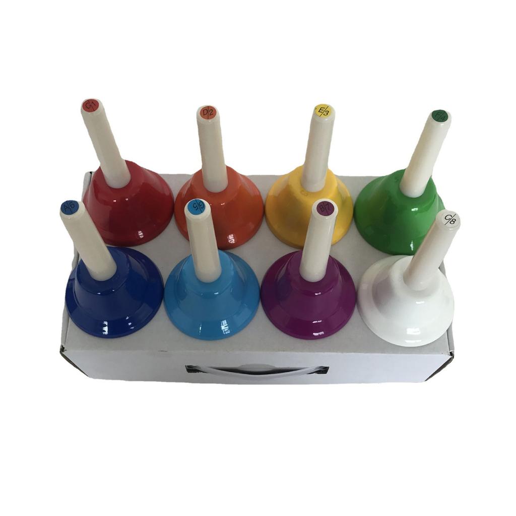 Colorful 8 Note Handbells Set Musical Bells Hand Percussion Bells Music Toy for Church Chorus, Wedding, Family Party