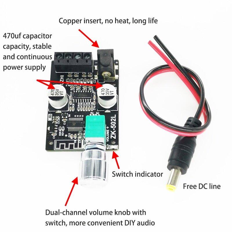 ZK-502L MINI Bluetooth 5.0 DC 5-24V Беспроводной цифровой усилитель мощности стерео 50 Вт x 2 Bluetooth Amplificador