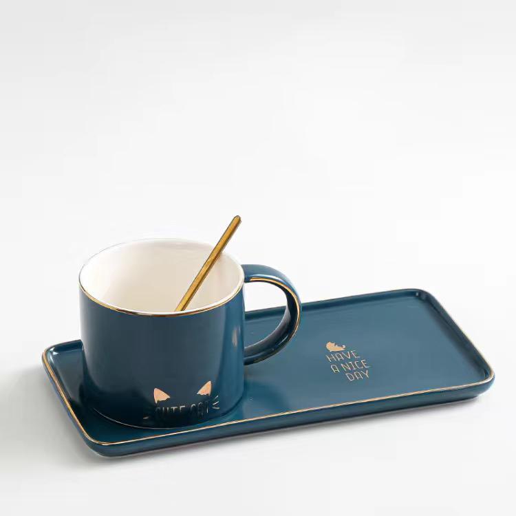 Nordic Style Simple Solid Color Mug Coffee Cup Plate Two Piece Set Afternoon Tea Ceramic Water Cup Coffee Cup Mug