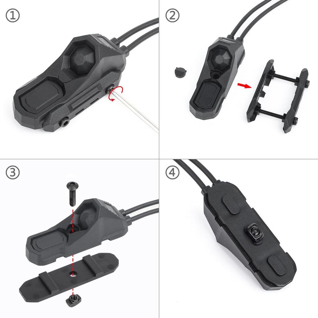 AXON-type Dual Button Remote Switch for Simultaneous Control of WADSN PEQ and SF Lights [Compatible with 20mm Rails, KeyMod, and M-Lok] (Black)