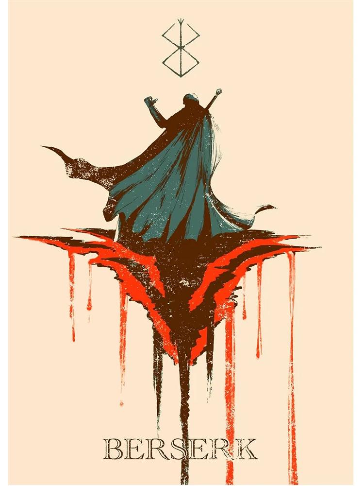 Классический японский аниме постер Берсерк, винтажный холст, картина, фехтовальщик, кишки, манга, настенное искусство, украшение для гостиной, дома, фотографии