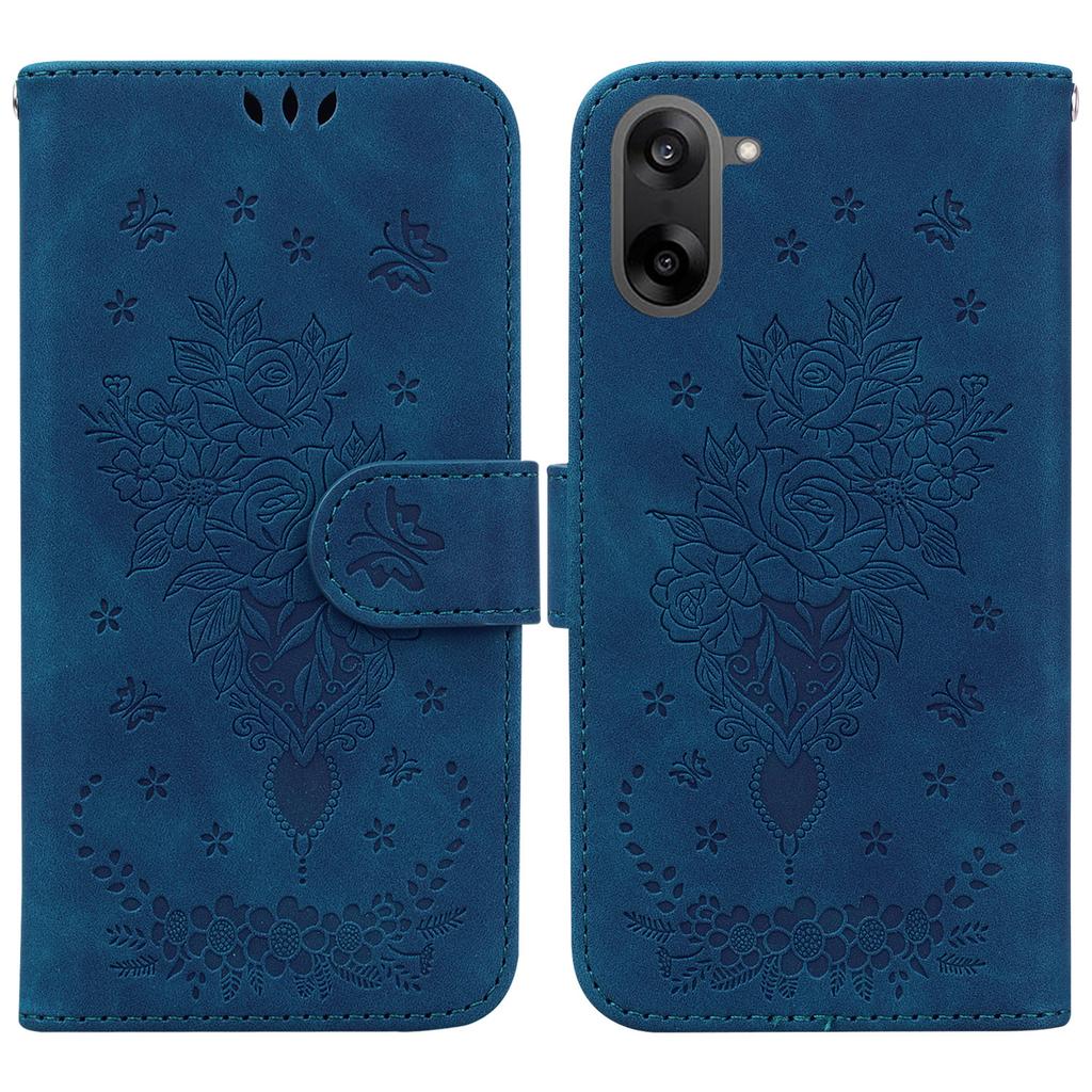 For OnePlus Nord CE5 5G Case Butterfly Flower Imprint PU Leather Wallet Phone Cover with Strap