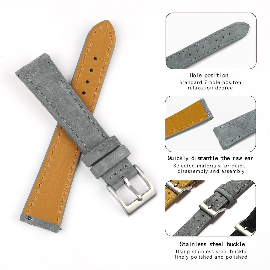 Watch Band Vintage Suede Leather Watch Strap 18mm 20mm 22mm Grey Black Brown Band Replacement Wristband Quick Release Calfskin Watchband