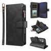 Imitation Calf Vegan Leather 9 Card Slots Zipper Phone Case with Wrist Strap