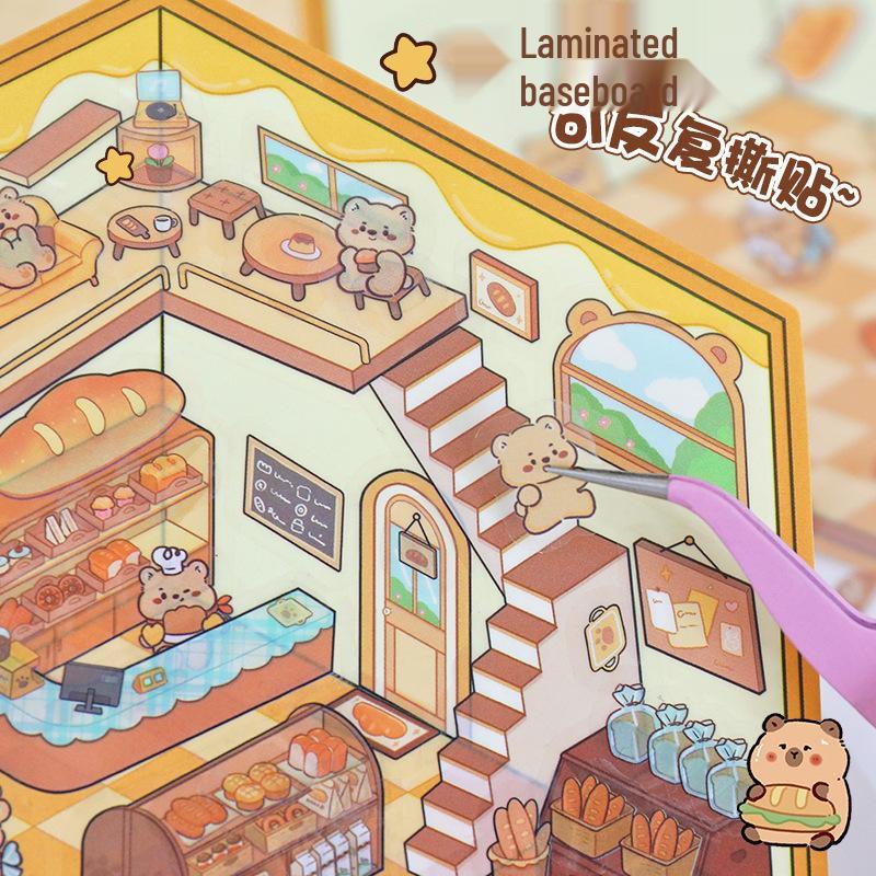 Корейские 3D мультяшные ландшафтные наклейки: Милый домик и дизайн Xiaohongshu для снятия стресса