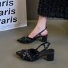 High Heels Retro Fairy Style Bag Head Sandals Thick Heel Pointed Black Sandals Spring and Summer 2025 New Popular