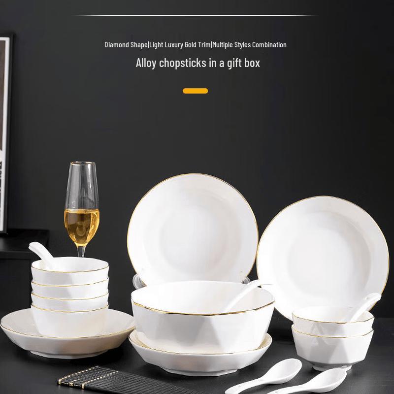 APLO Porcelain Love Gold Rim 24-Piece Dinnerware Set
