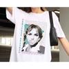 White 90s Geometric Decor Braided Hair Female Portrait Graphic T Shirt Retro Color Block Oversized Short Sleeve Unisex Tops