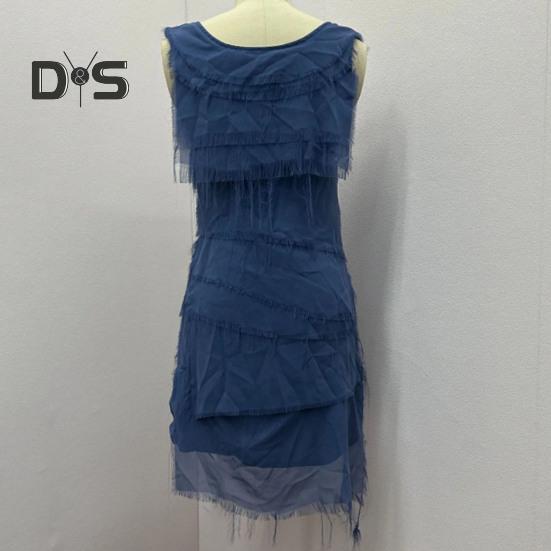 Леди летнее платье с бахромой, рваные, многослойные, без рукавов, с круглым вырезом, сплошной цвет, длиной до колена, пуловер трапециевидной формы с наклонным краем, повседневное платье миди для свиданий