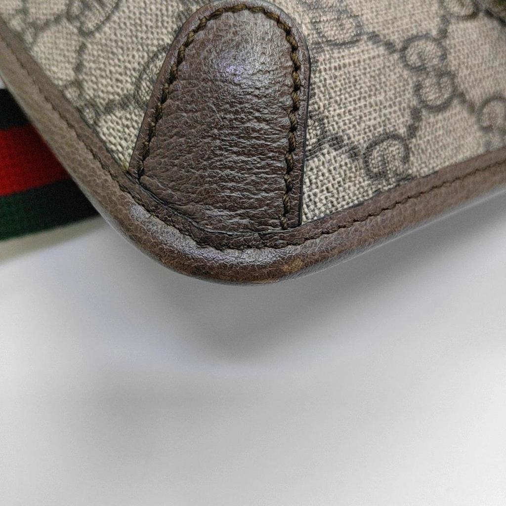 [Pre-Owned] Neo Vintage Series Gold Foil Logo Monogram Tiger Head Decorative Striped Shoulder Strap Canvas And Leather Messenger - Very Good #1VC7K4G